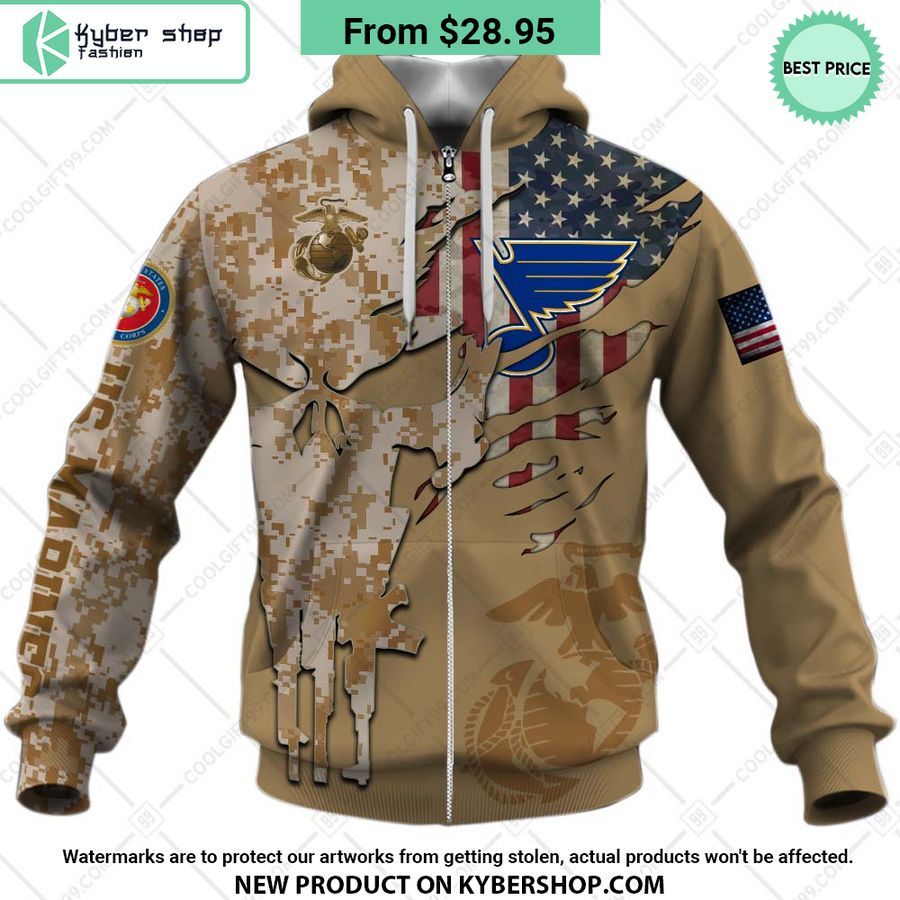 NHL St. Louis Blues Marine Corps Camo CUSTOM Hoodie