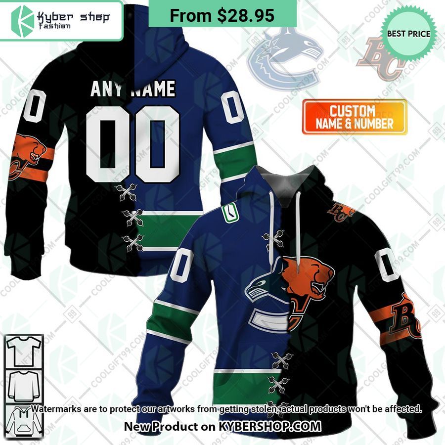 NHL Vancouver Canucks Mix CFL BC Lions Jersey CUSTOM Hoodie