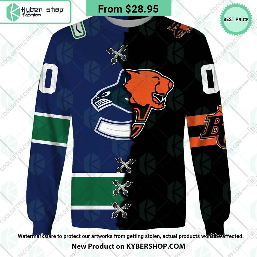 NHL Vancouver Canucks Mix CFL BC Lions Jersey CUSTOM Hoodie