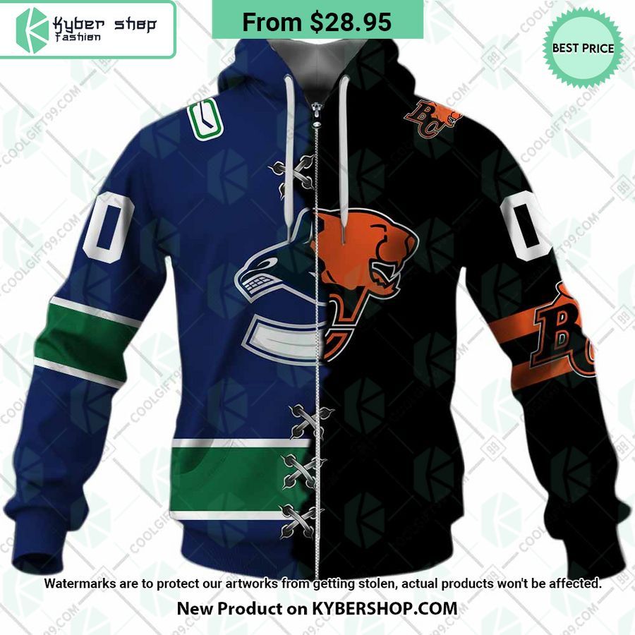 NHL Vancouver Canucks Mix CFL BC Lions Jersey CUSTOM Hoodie