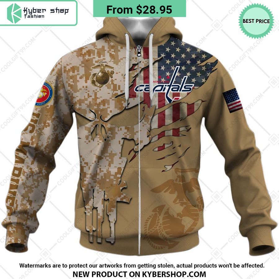 NHL Washington Capitals Marine Corps Camo CUSTOM Hoodie