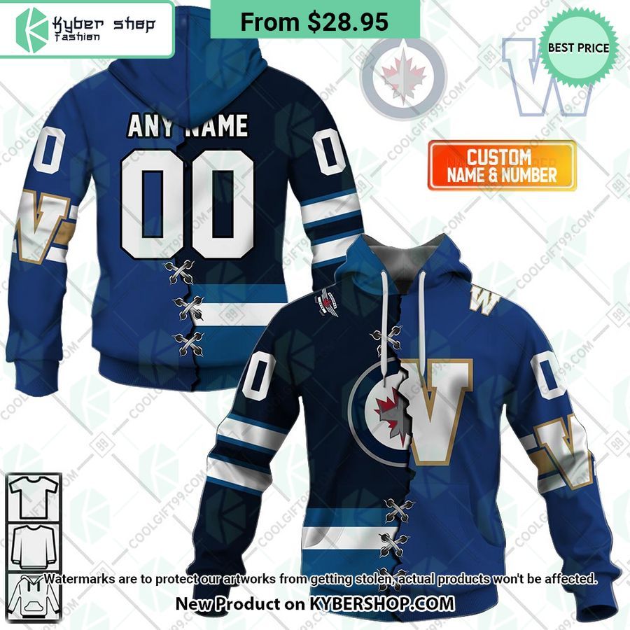 NHL Winnipeg Jets Mix CFL Winnipeg Blue Bombers Jersey CUSTOM Hoodie