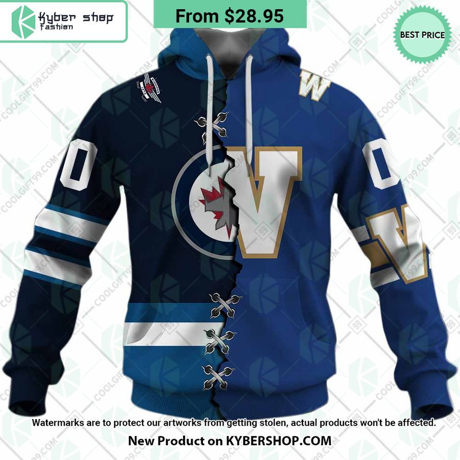 NHL Winnipeg Jets Mix CFL Winnipeg Blue Bombers Jersey CUSTOM Hoodie