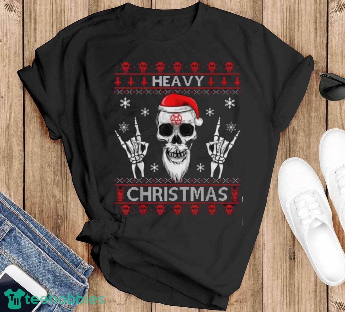 Heavy Christmas Devil Horns Skull Santa Hat Ugly sweater