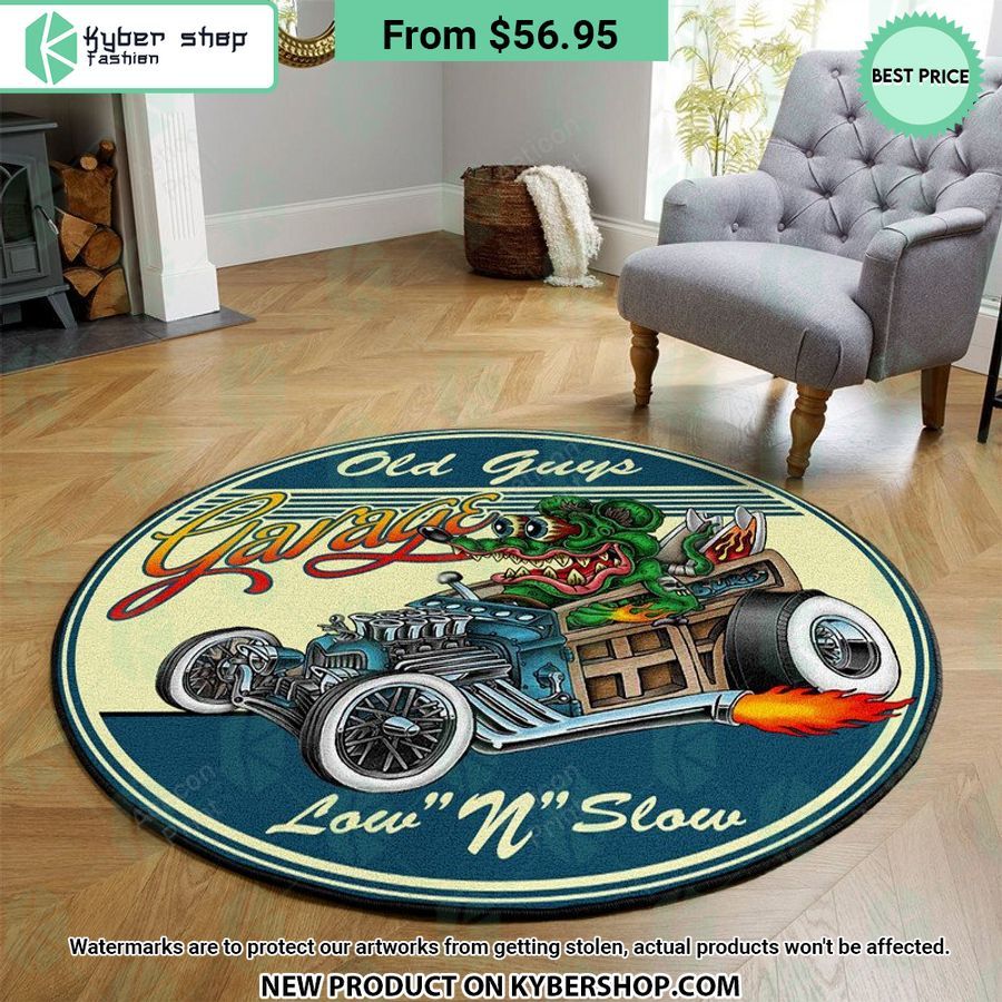 Old Guys Garage Low And Slow Hot Rod Round Rug