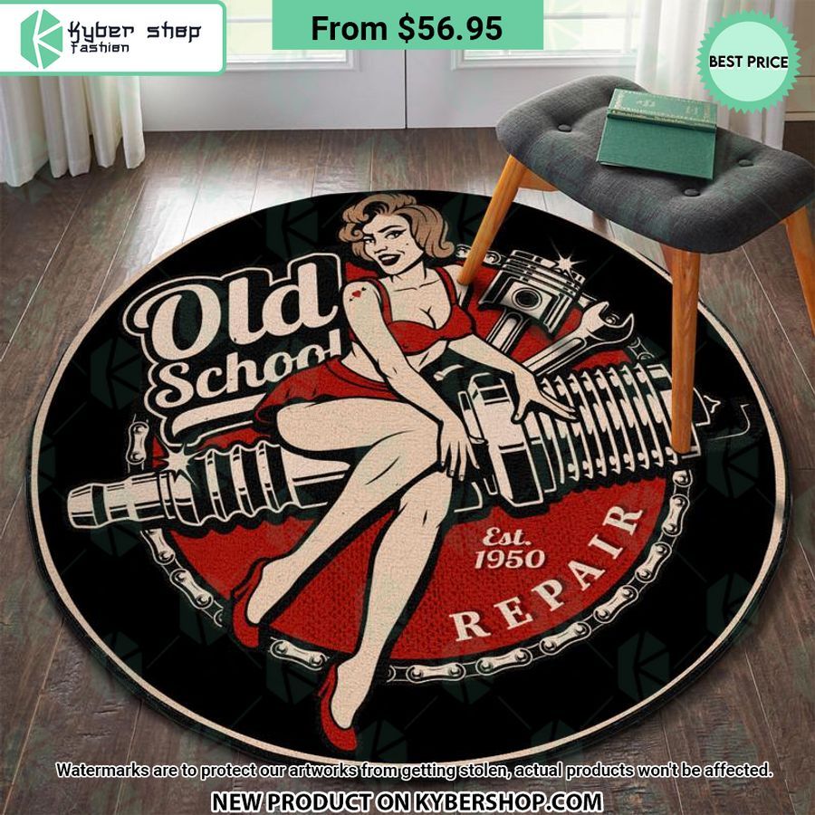Old School Garage Round Rug