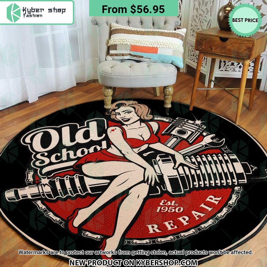 Old School Garage Round Rug