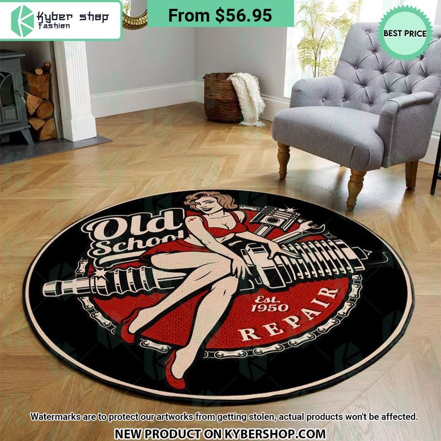 Old School Garage Round Rug