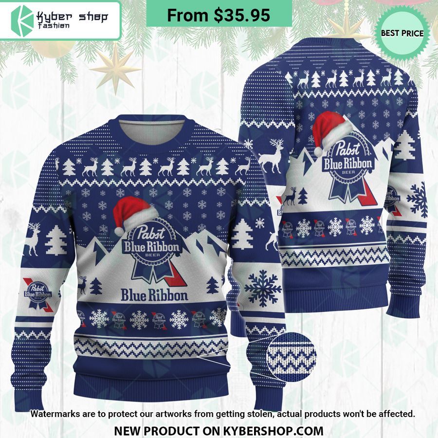 Pabst Blue Ribbon Santa Hat Ugly Christmas Sweater