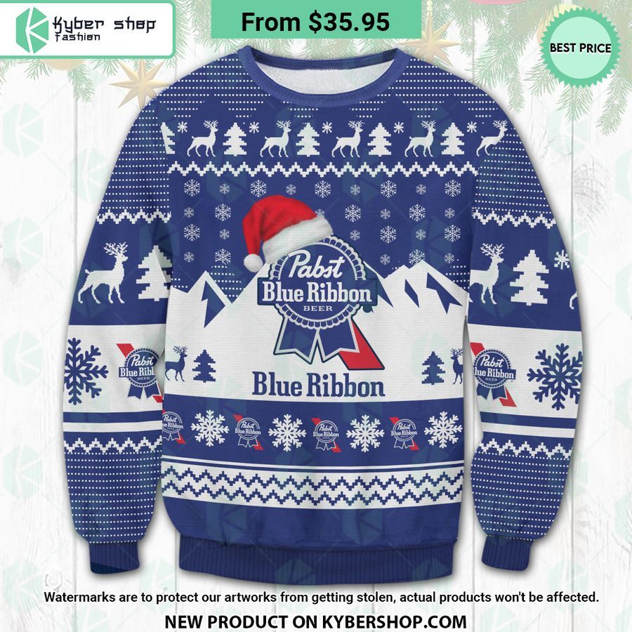Pabst Blue Ribbon Santa Hat Ugly Christmas Sweater