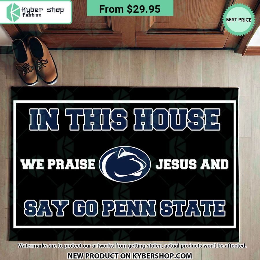 Penn State Nittany Lions In This House We Praise Jesus and Say Go Penn State Doormat