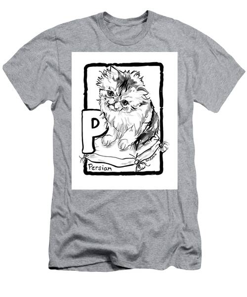 Persian Cat Painting In Black And White And The Letter P T-Shirt