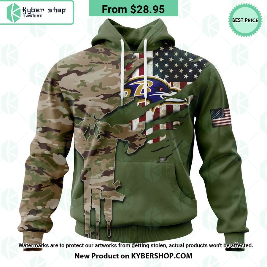 Personalized Baltimore Ravens Veterans Day Camo Design Hoodie