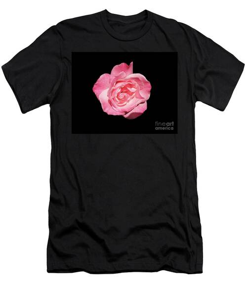 Pink Rose On Black T-Shirt