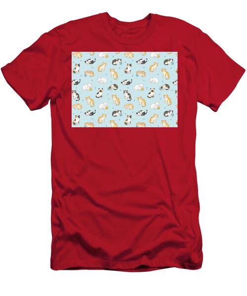 Playful Cats on Blue Background T-Shirt
