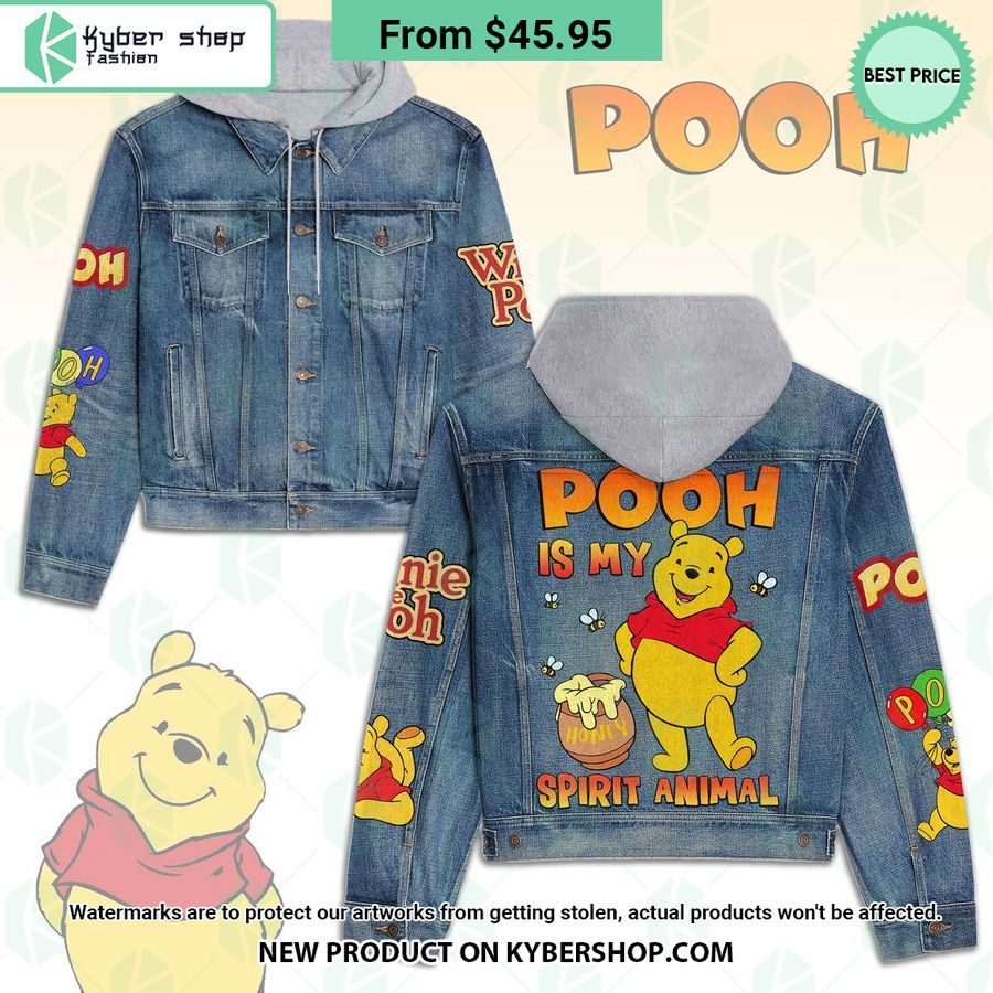 Pooh Is My Spirit Animal Hooded Denim Jacket