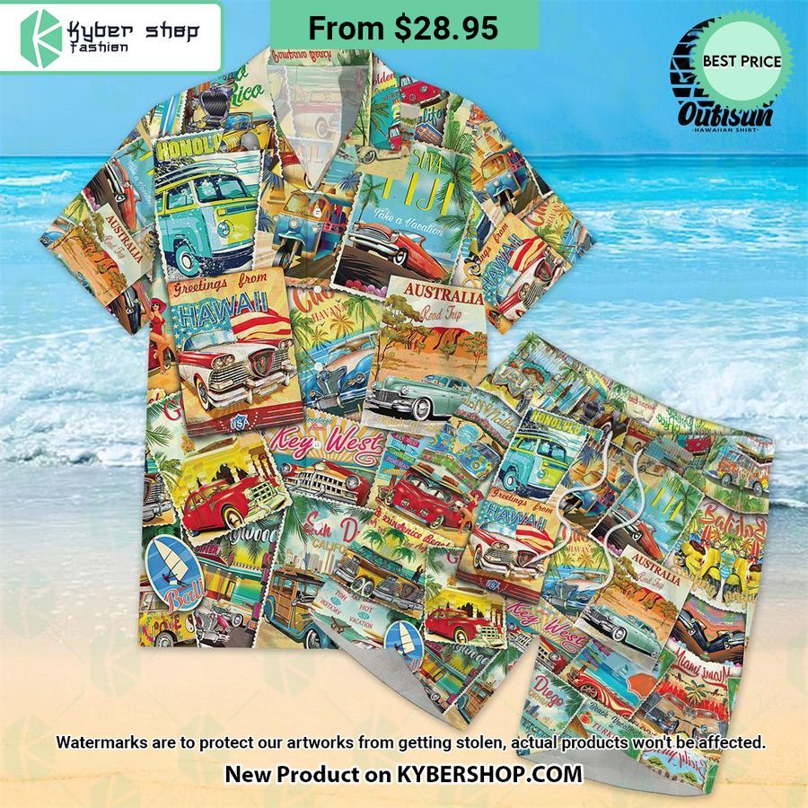 Racing Collage Hawaiian Shirt Shorts
