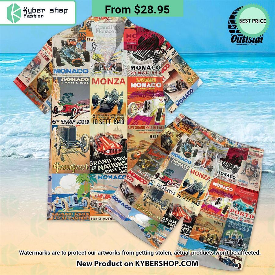 Racing Poster Collage Hawaiian Shirt Shorts