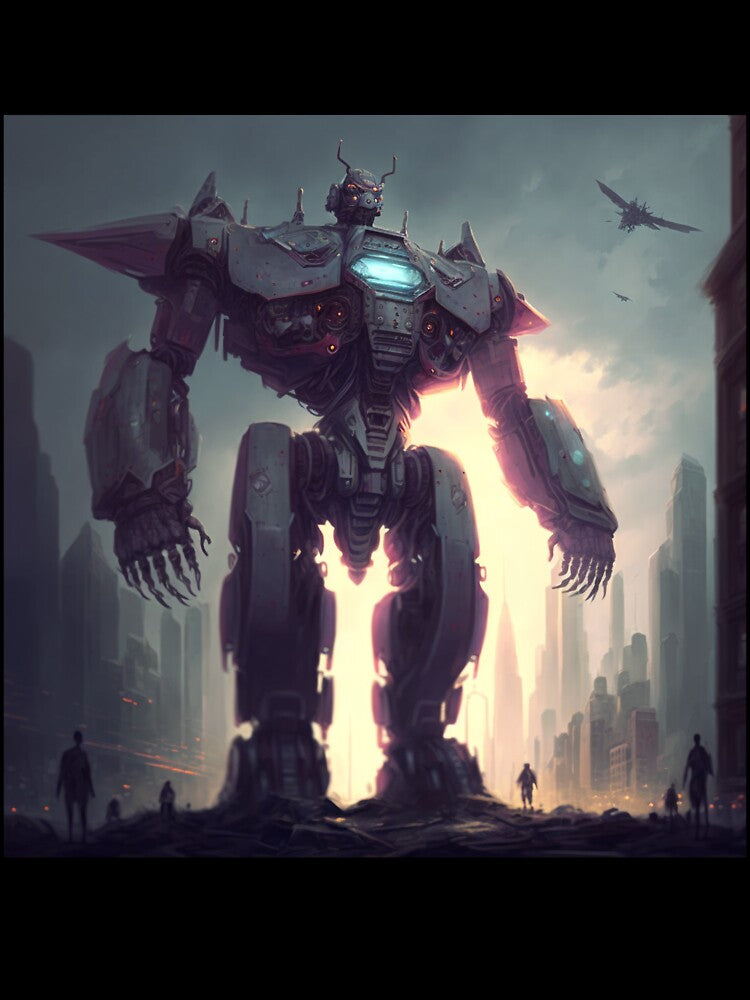 Giant Robot Defending a Futuristic City by ArcaneVisions