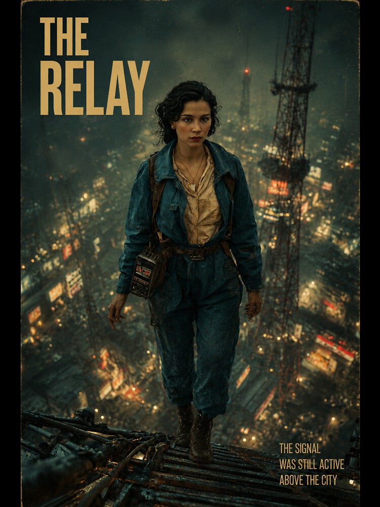 THE RELAY – Vera Lind Retro Sci-Fi Poster | Cinematic Dystopian Signal Tower Art by THE VESSEL ARCHIVE