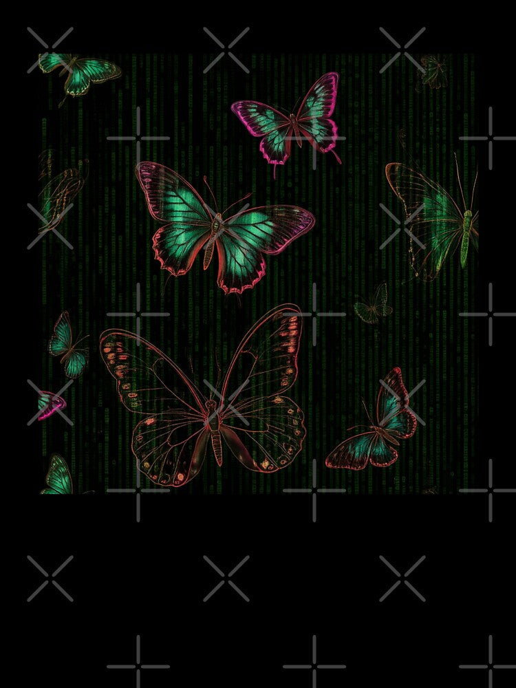 Techno Glam: Neon Butterflies & Matrix Code Fusion by SeanOsShirts
