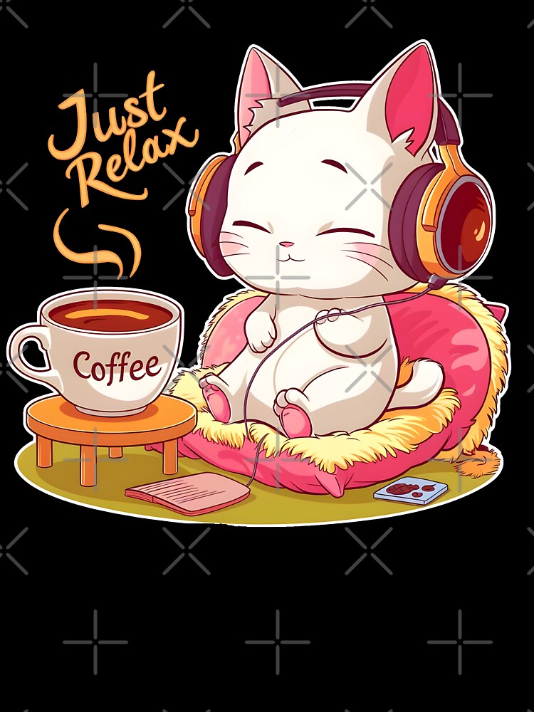 Cute Kawaii Kitty and coffee time Just relax by madevdine