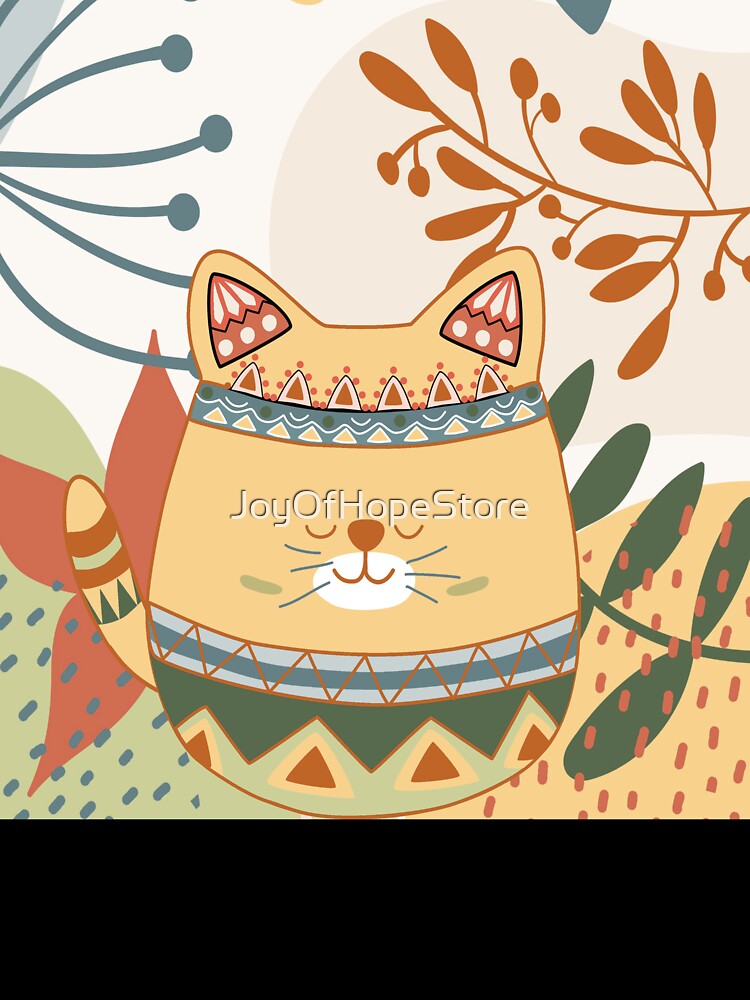 Chubby Boho Kitty Cat with a Chic Boho Background by JoyOfHopeStore