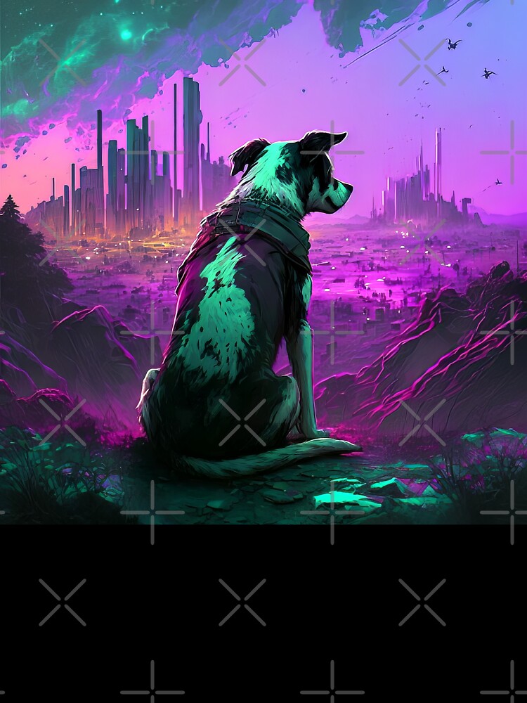 Sad Dog's Journey in Dystopian City by kaileena-ai