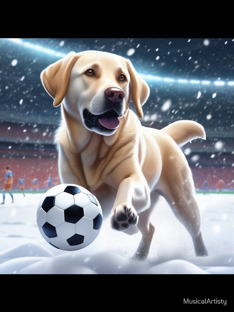 A Labrador Dog Playing Soccer/Football In The Snow by MusicalArtisty