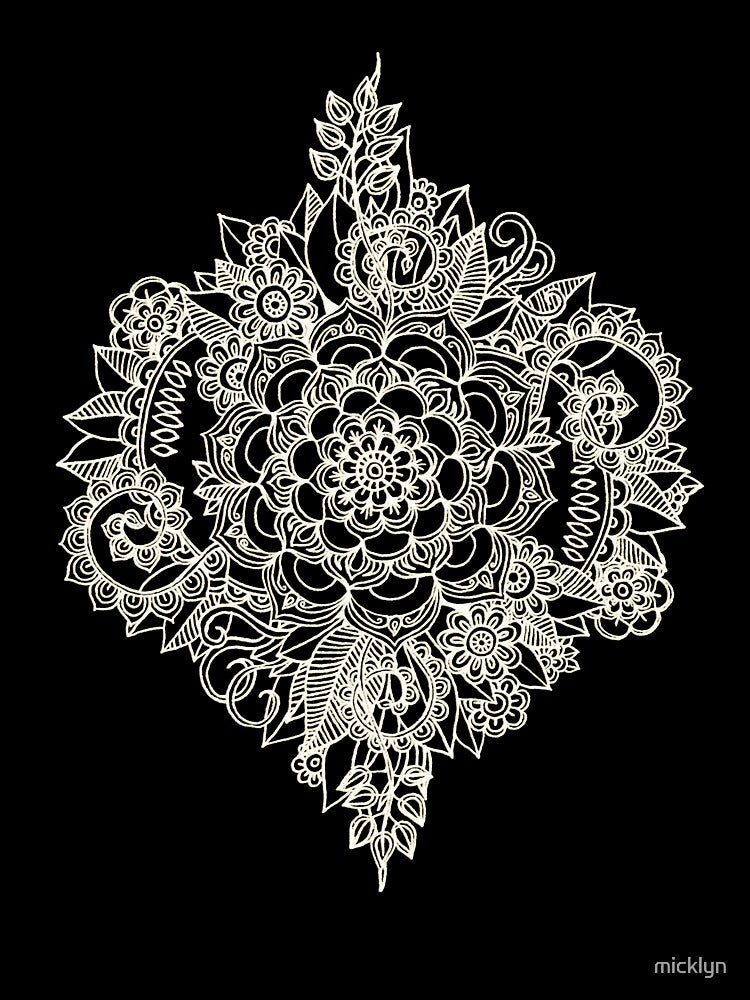 Cream Floral Moroccan Pattern on Deep Indigo Ink by micklyn