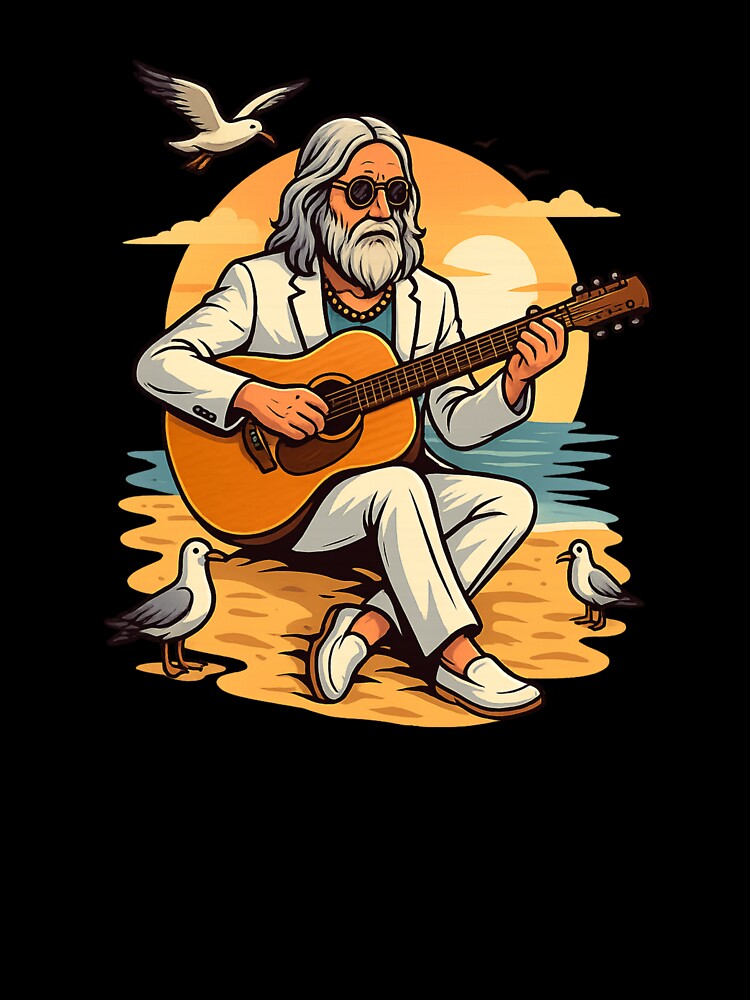 Elderly White Hippie Beach Guitarist – Chill Sunset Music Design by Lunaria Arts