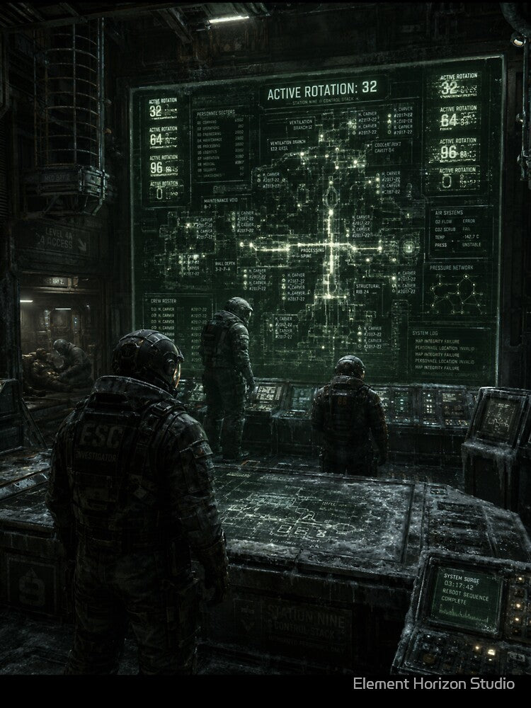 Sci-Fi Control Room Wall Art | Corrupted Space Station Data Screen Horror Print by Element Horizon Studio