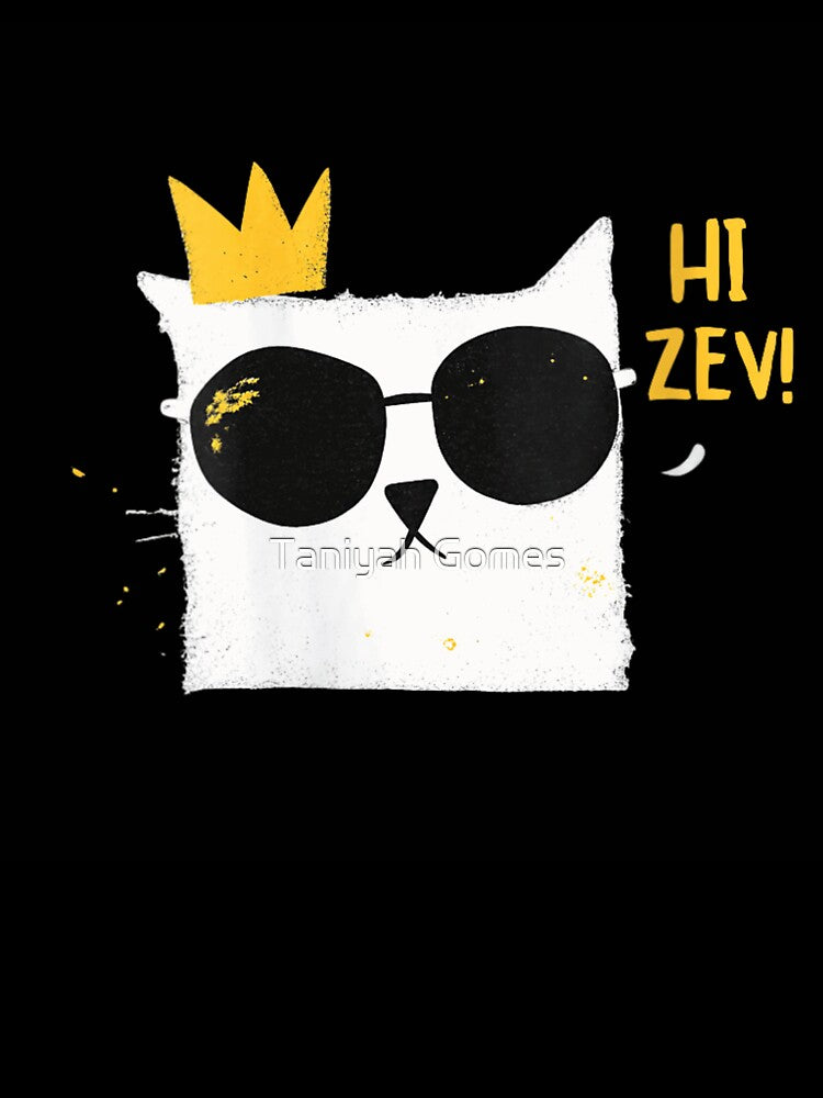 Hi Zev Cool White Cat With Sunglasses And Gold Crown Art by Taniyah Gomes