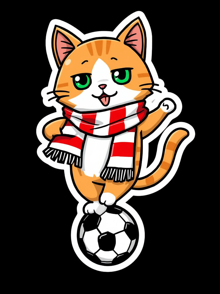 Cute Anime Soccer Cat Wearing Football Fan Scarf by ArtDreamClub