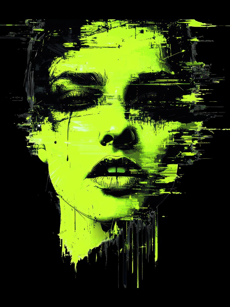 Cyberpunk Glitch Portrait Neon Green Abstract Art by AdamGierczyk