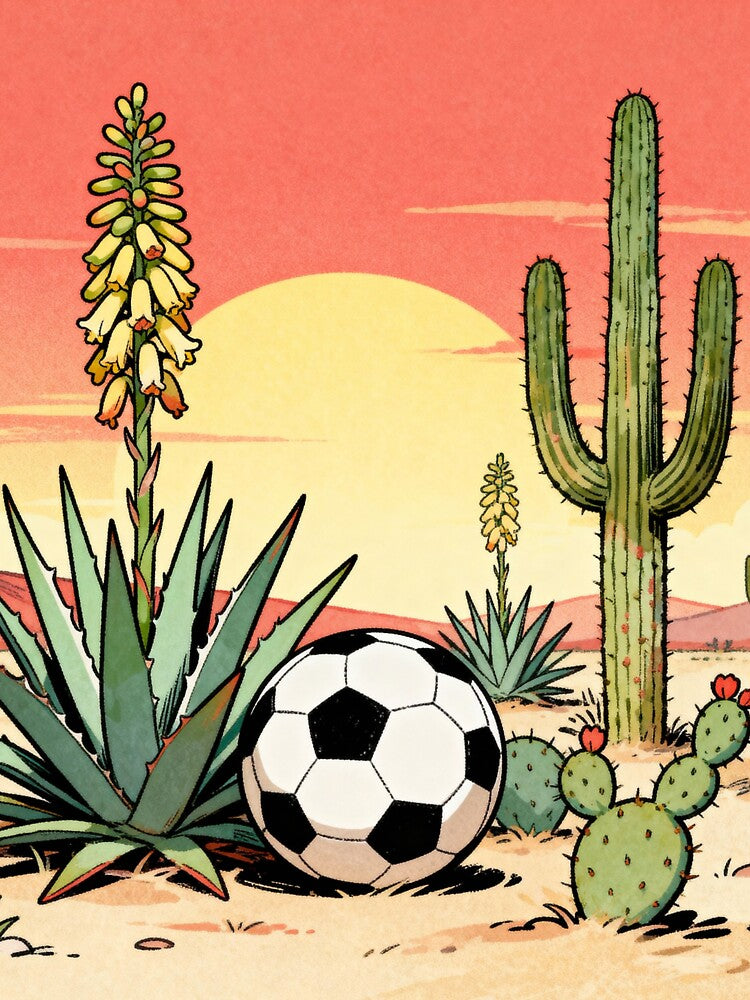 Soccer Desert Oasis - Mexico 2026 Inspired Vintage Art by HappySproutArt