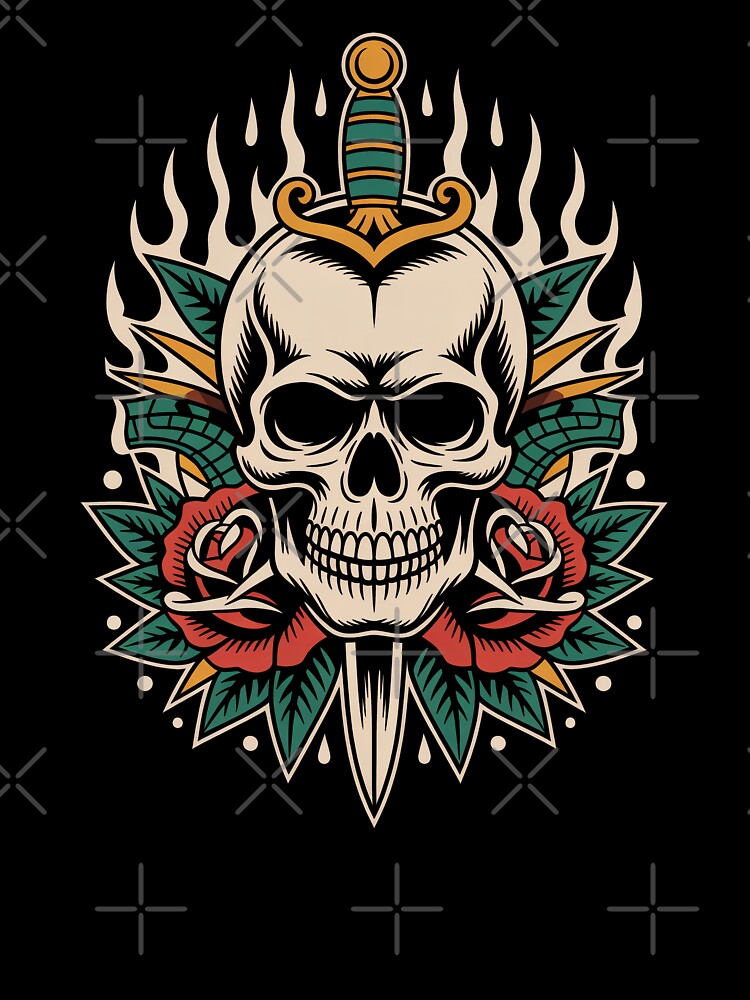 Skull Dagger Moth Wings Roses Ornate Tattoo Style Art by Say It With Ink