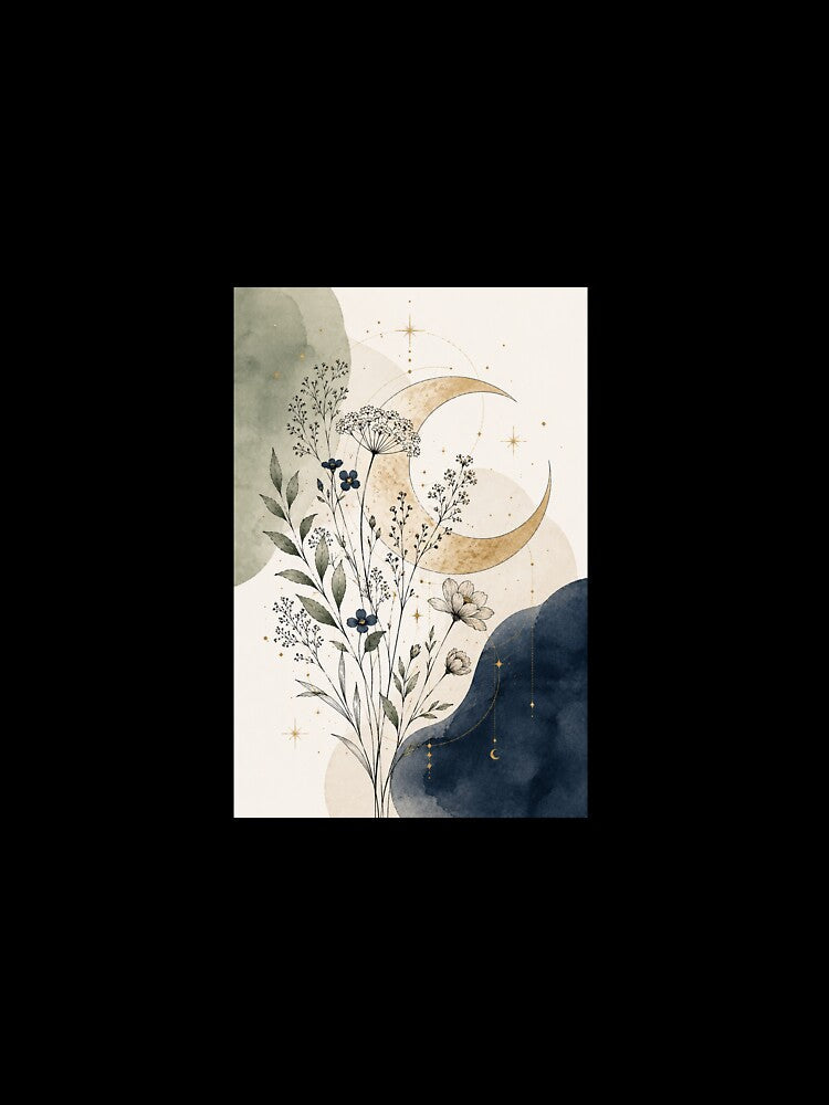 Minimalist Celestial Moon Boho Floral Print by AlexGreaney