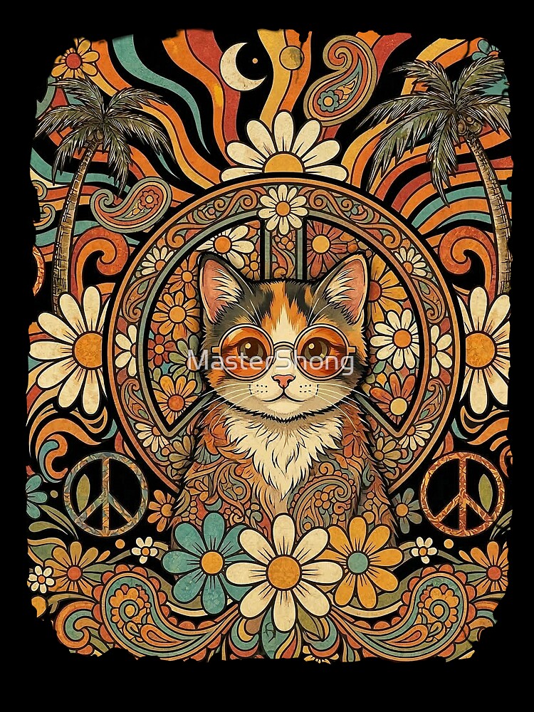 Hippie Cat 60s Love Peace by MasterShong