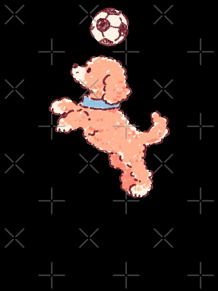 Soccer Football Poodle, playful pastel crayon illustration by Magnificent Lizard