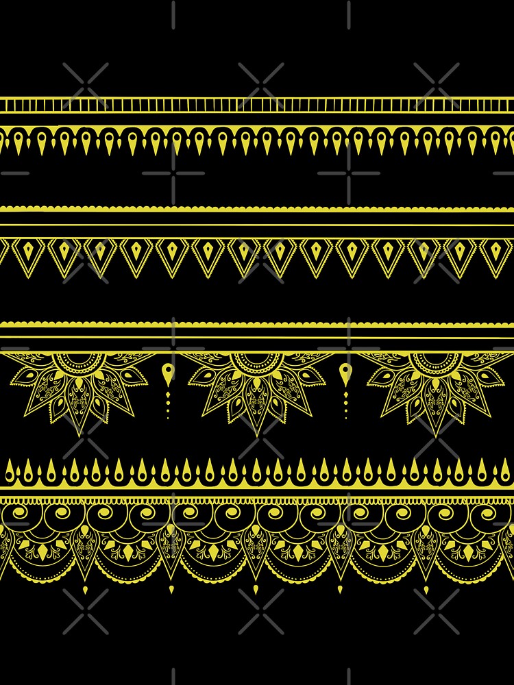 South asian patterns yellow on black by Chaoticzarts