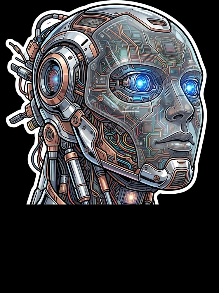 Cyberpunk Cyborg Robot Glowing Blue Eyes by JeevanStickers