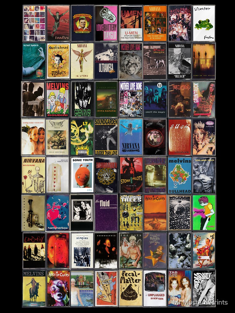 Greatest Grunge Music - Vintage Cassette Album Cover Art by Mr Mustard Prints