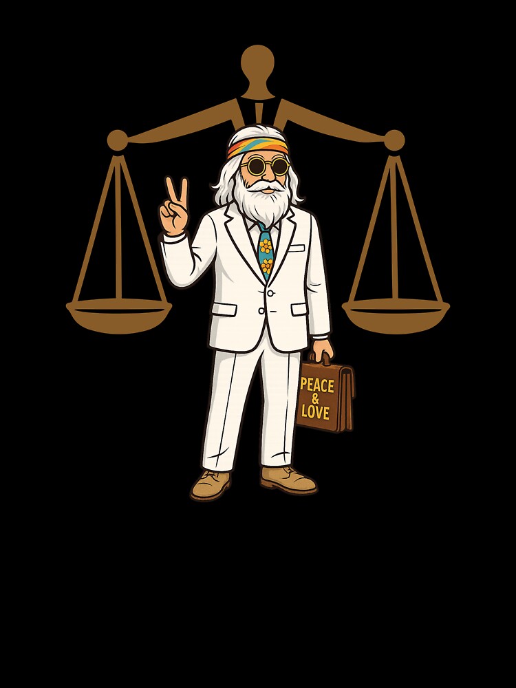 Elderly White Hippie Lawyer – Peace and Love Legal Humor Design by Lunaria Arts