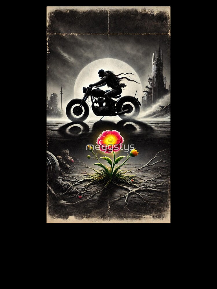 Dystopian Biker and Colorful Flower by Blink Art Studio