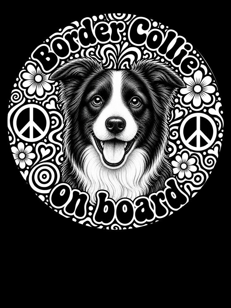 sticker "Border Collie on board" Hippie dog, peace by barbastyle