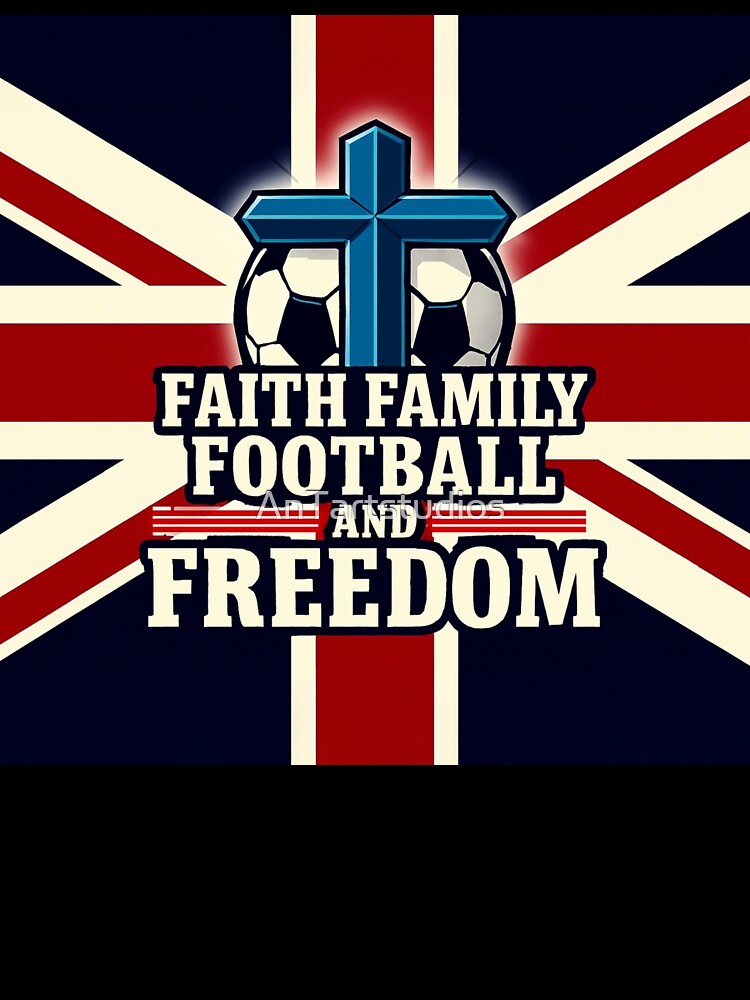 Faith Family Football & Freedom British Union Jack Soccer Cross Design by AnTartstudios