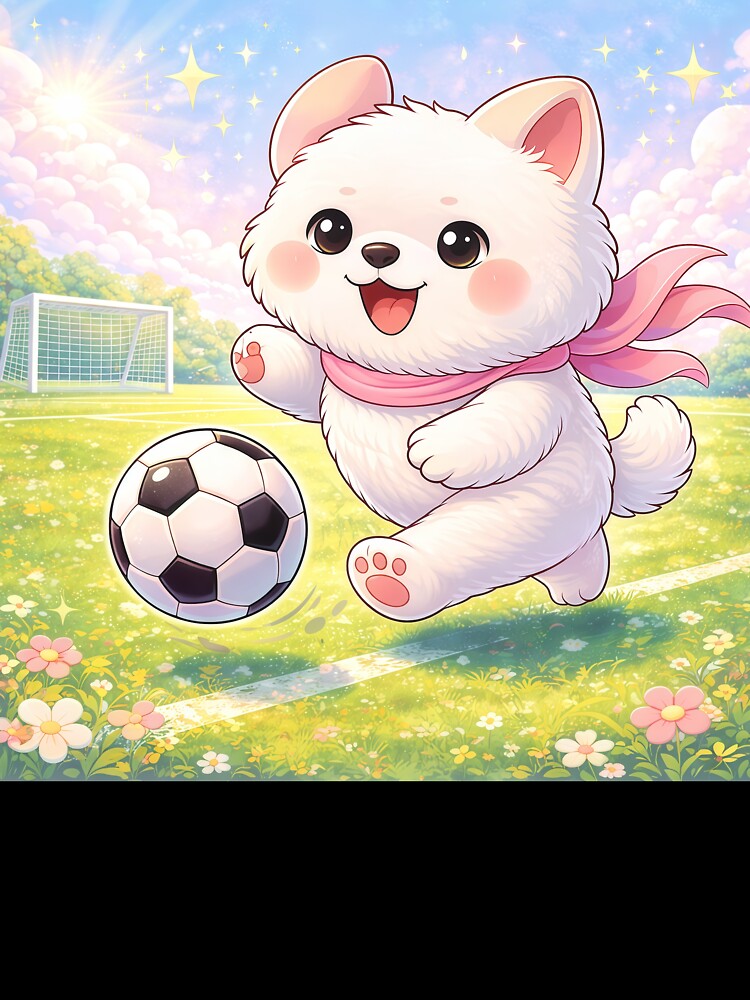 Cute Soccer Puppy Playing Football | Kawaii Dog Sports Cartoon Illustration by Furfolkz