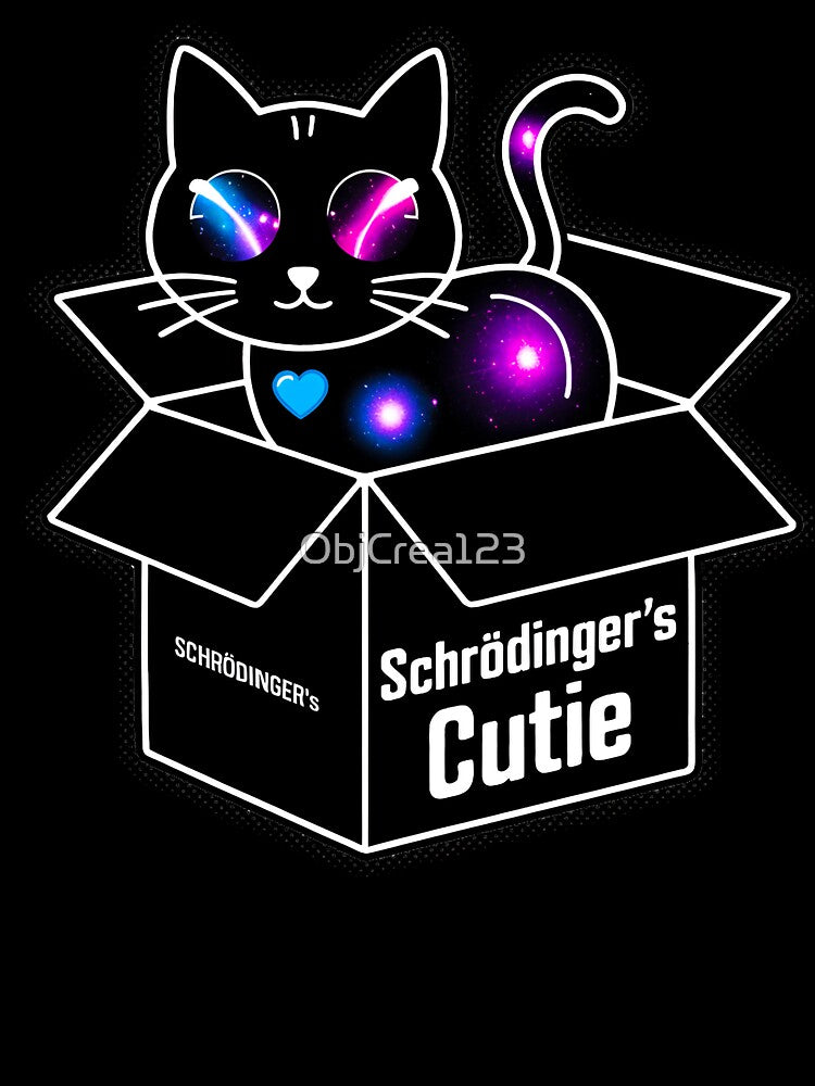 Schrödinger's Cutie - Kawaii Black Cat Galaxy Eyes Quantum Physics Art by ObjCrea123