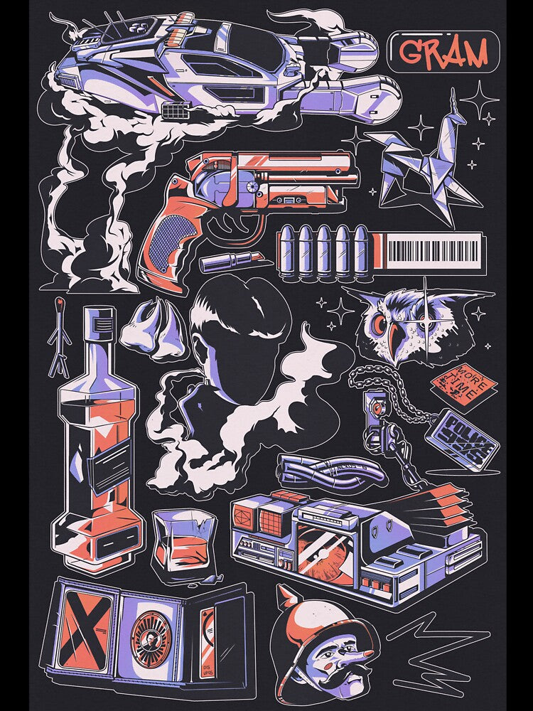 Retro Cyberpunk Sci-fi Tech Collage Black by Gram-exe